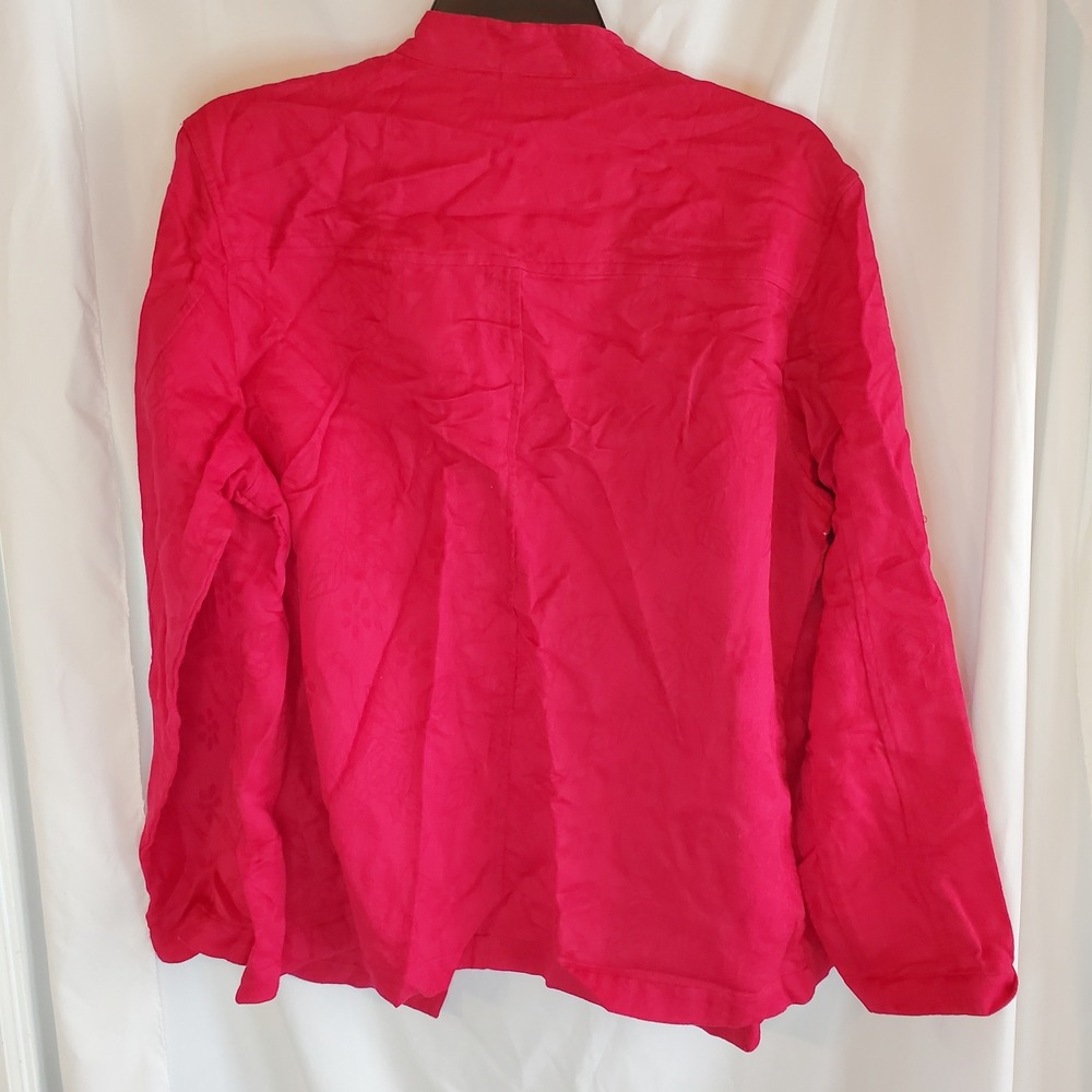 Chico's Red Floral Linen Blend Button Front Long Sleeve Jacket Size 2 - Picture 8 of 9